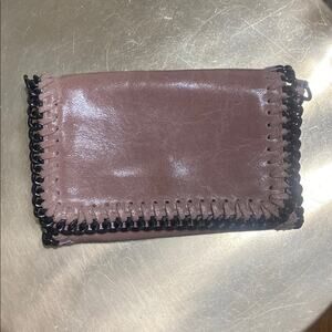 Pink Leather Clutch Bag Metal Chain Trim Made Italy No Strap Magnetic 9"x6"x2"